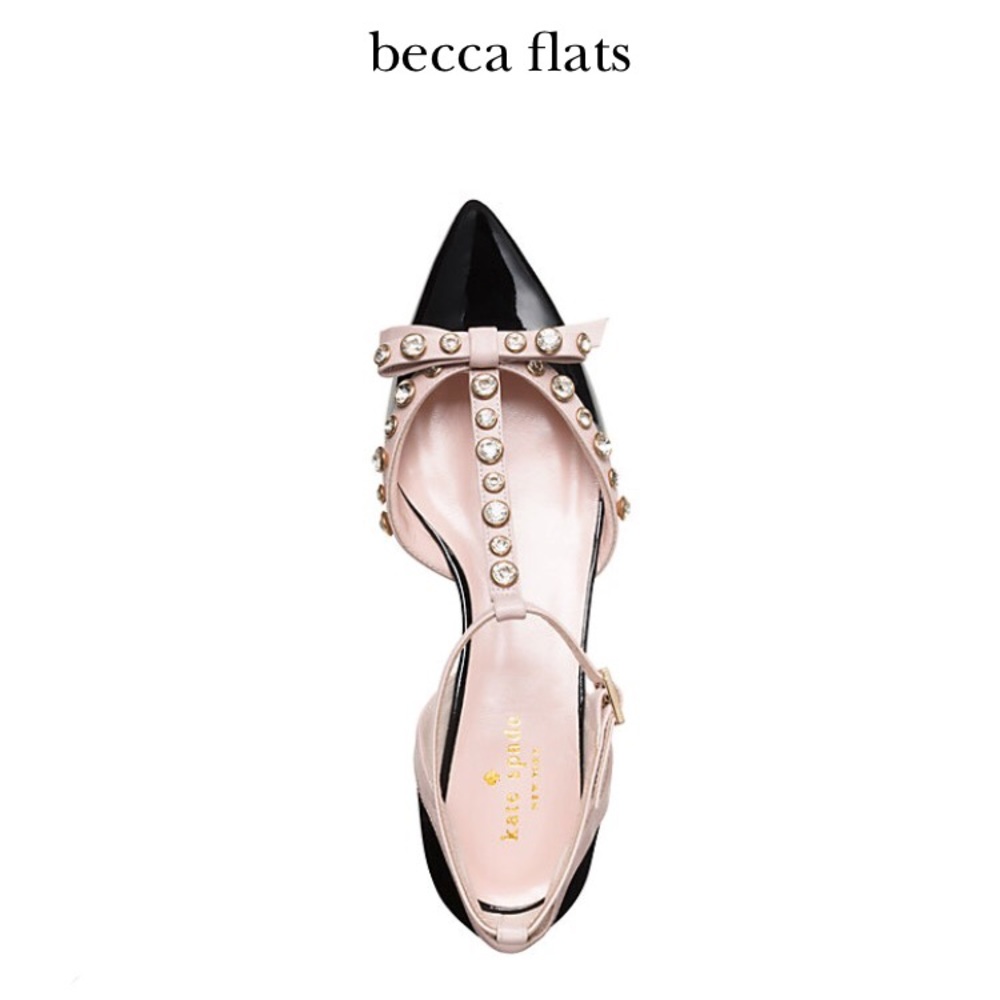 Kate Spade becca Patent Ballerina Flats, studded pink and black t strap flats